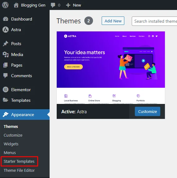 How to Install and Activate Astra Theme in 2023 on WordPress: Step-by-Step Guide 17 Locating Starter Templates