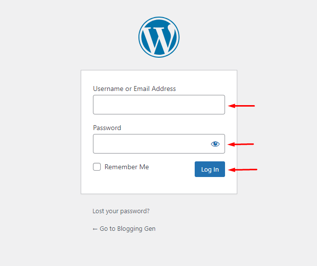 Login Area of WP Dashboard