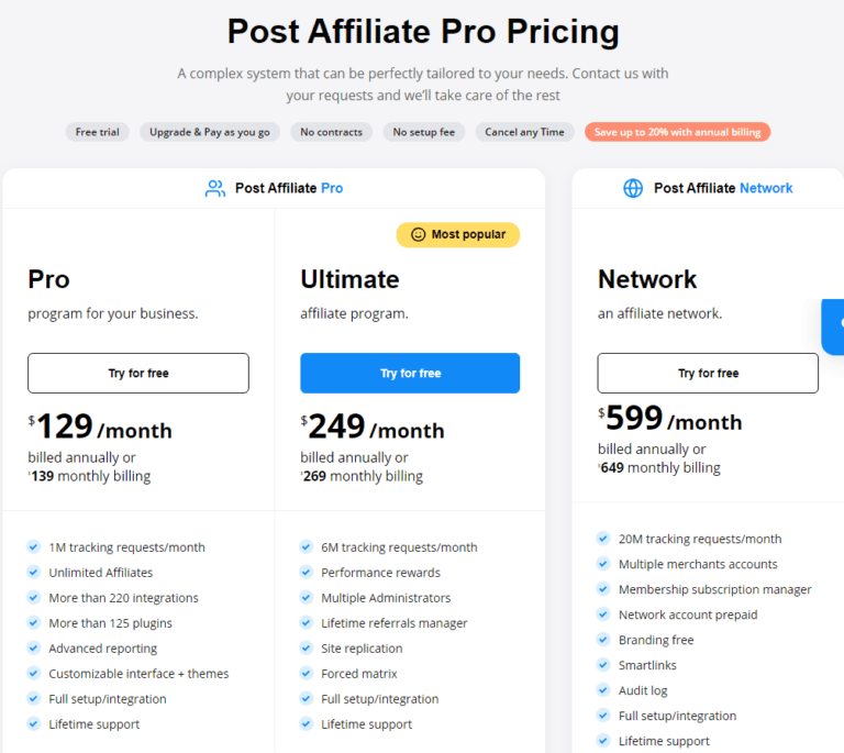 Post Affiliate Pro Pricing Plan