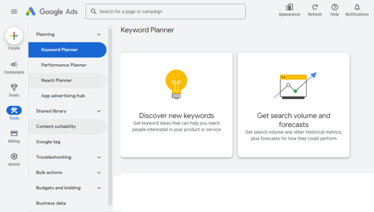 Google Keyword Planner Tool Interface