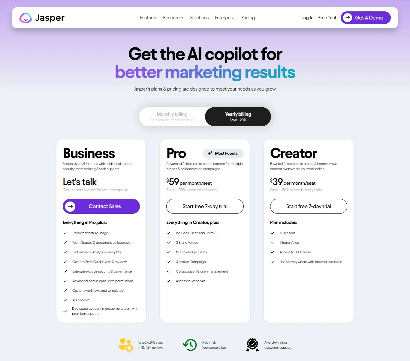 Jasper AI Pricing Plan