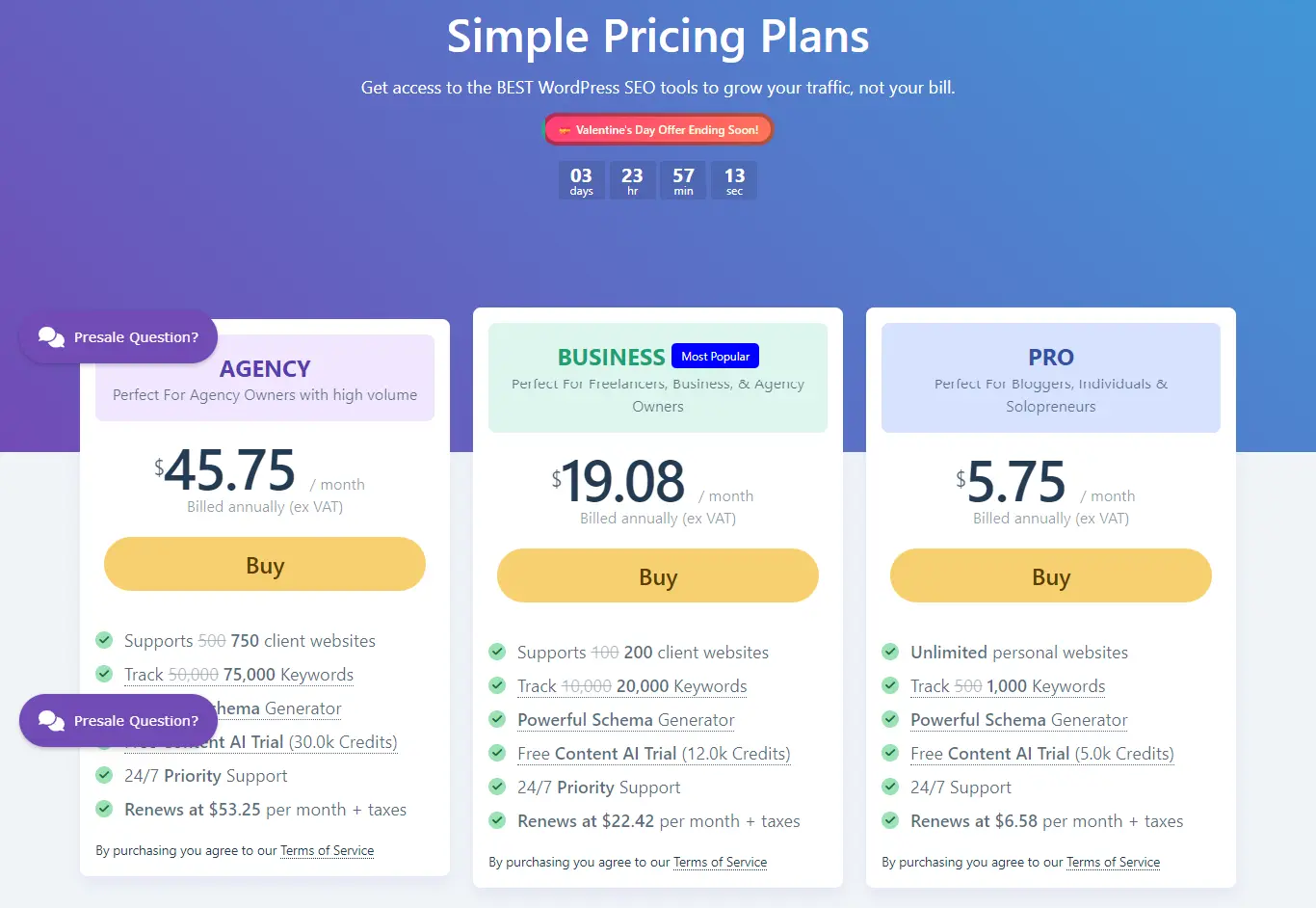 Rank Math Plugin Pricing Plan
