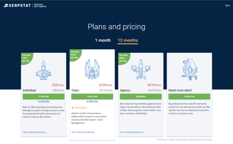 Serpstat Pricing Plan