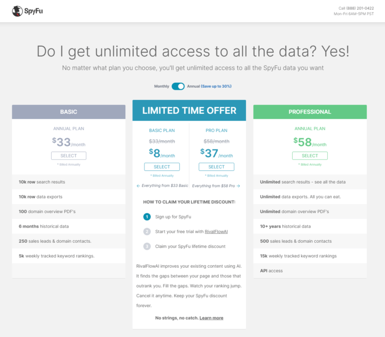 SpyFu Pricing Plan