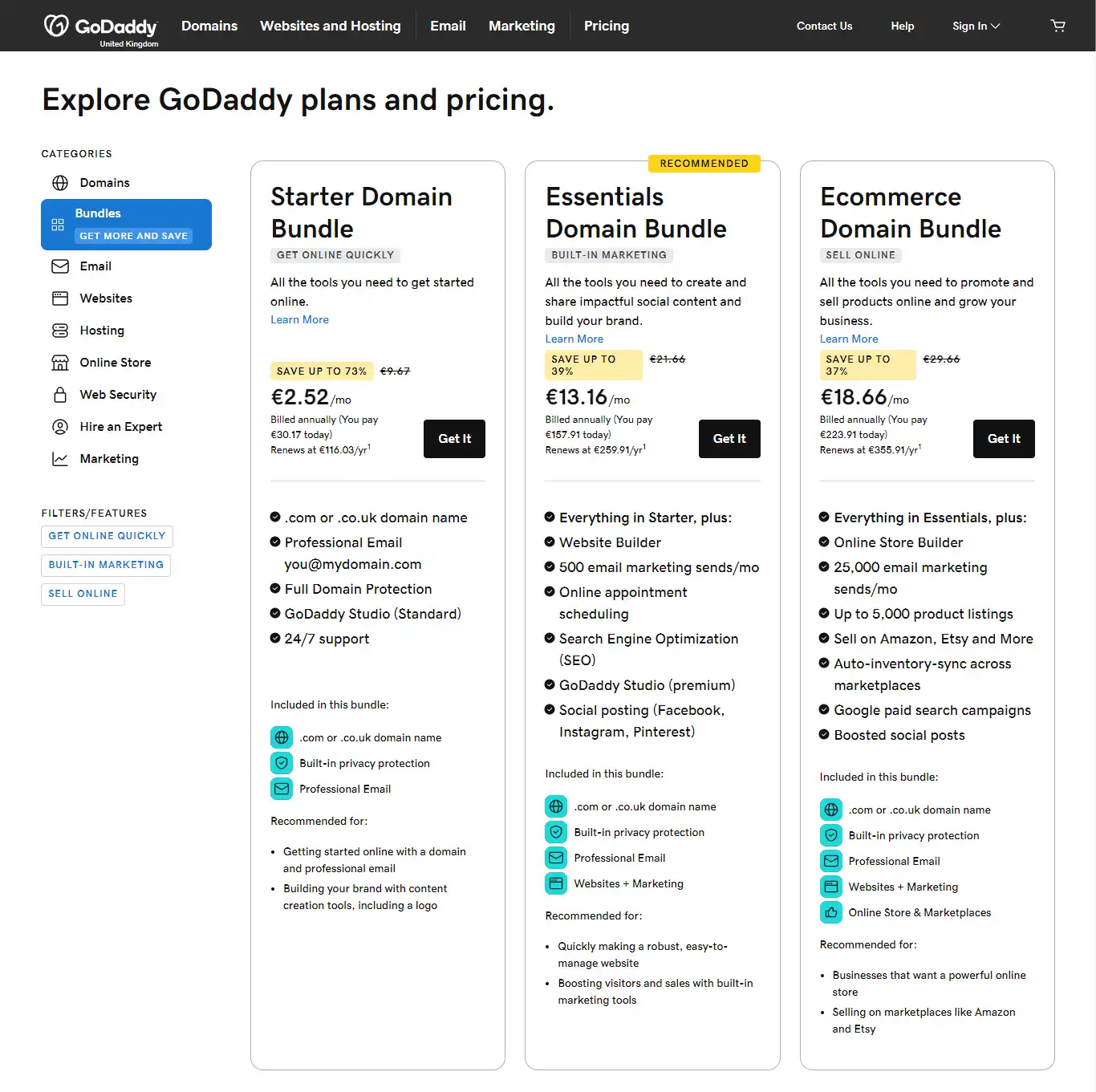 GoDaddy Pricing Details