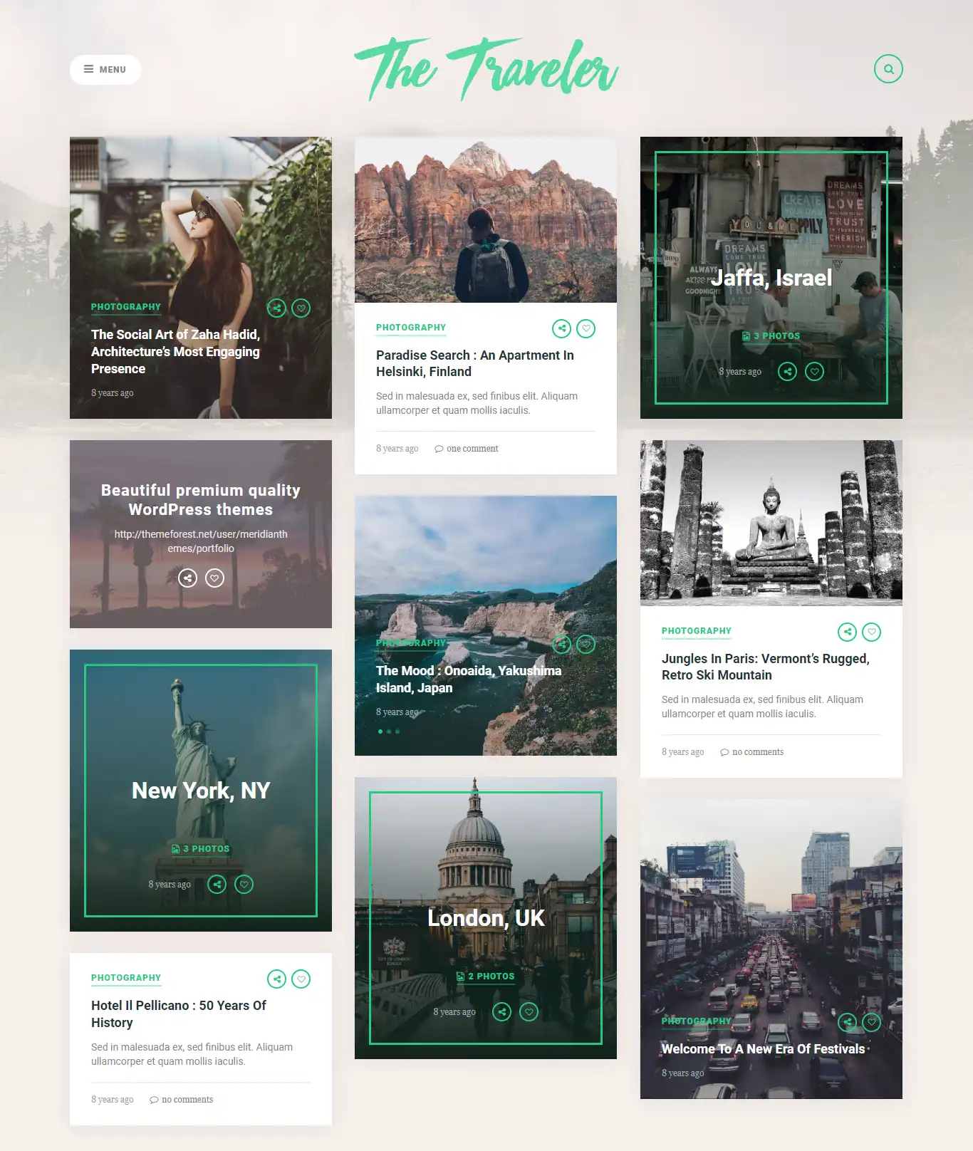 The Traveler WordPress Theme Interface